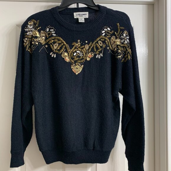 Alfred Dunner Sweaters - Alfred Dunner Petite Women's Black Sweater with Design, Size PM